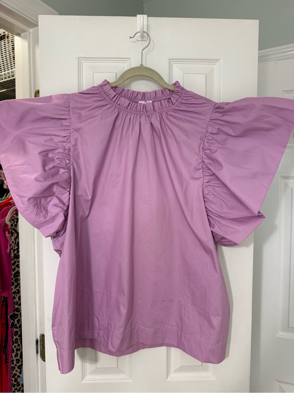 Chic Soul Lilac Ruffled-Neck Puff Sleeve Blouse